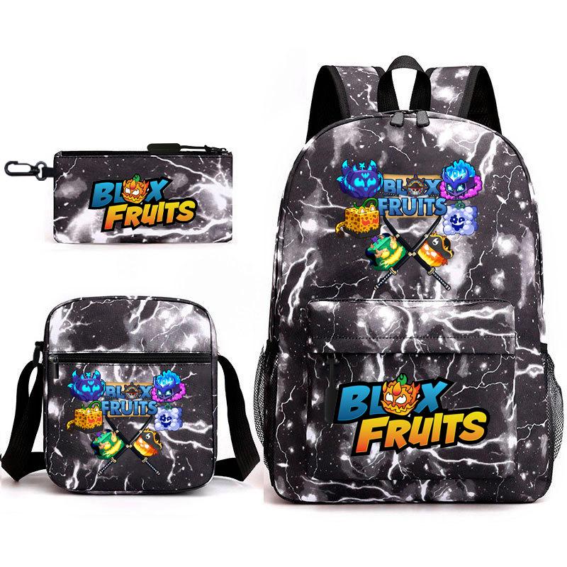Mochila Escolar para Adolescentes Jogo Blox Fruits Fruta do Demônio Escola Primária Estrela Pintura Térmica Conjunto de 3 peças