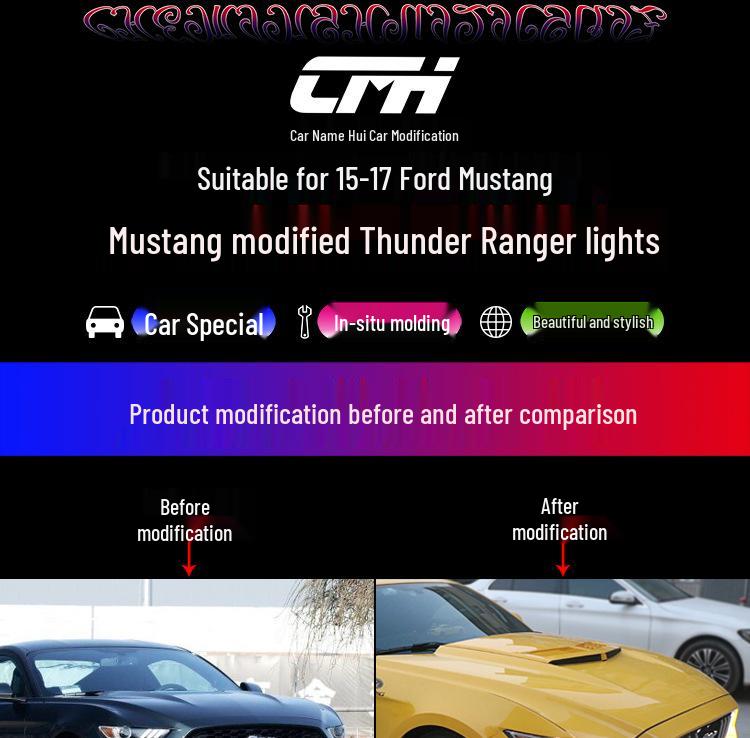 15-17 Ford Mustang Ranger Thunderbolt Decorative Hood Panel with Lights