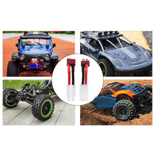 Set of 2 T-Connectors: Female T-Plug To Tamiya Male Cable + Male T-Plug To Tamiya Female Cable with Silicone Jacket, 5cm Length, 14AWG, Male To Female