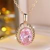 Big Oval Stone Pendant Elegant Pink Crystal Zircon Necklaces for Women Vintage Gold Color Chain Necklace Wedding Jewelry Gifts