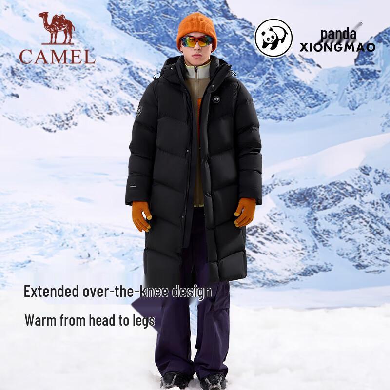 Camel Unisex Long Hooded Down Puffer Jacket A34CAPLN626