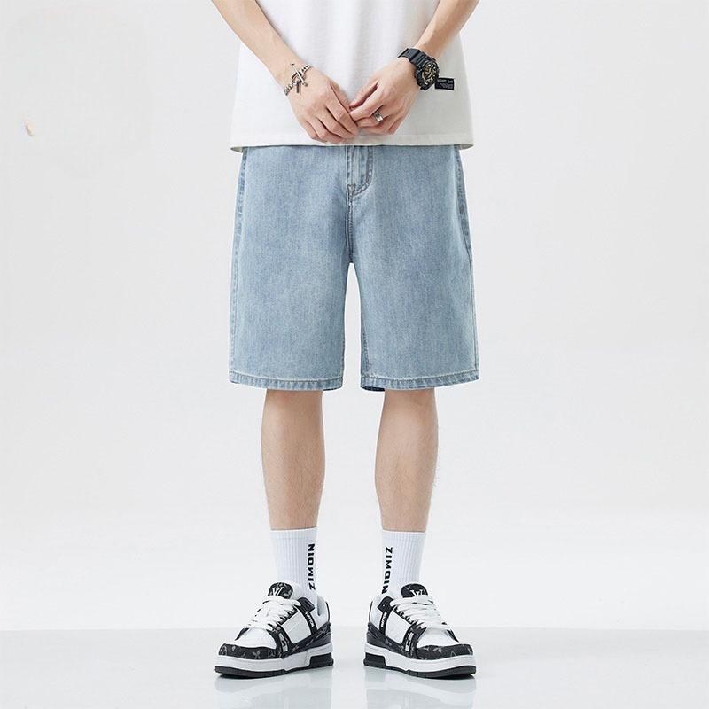 Korean Style Vintage Men's Jeans Summer Loose Male Wide Leg Knee Length Shorts New Washed Fashion Short Denim Pants