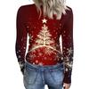 Damen Winter Slim-Fit Baselayer T-Shirt Modischer Weihnachtsdruck V-Ausschnitt Pullover Langarm-Top