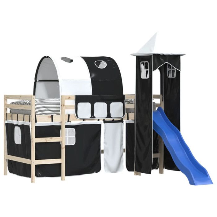 Rideaux pour lit Mezzanine - vidaXL - Tunnel et Tour - Polyester - Blanc et Noir - Moderne