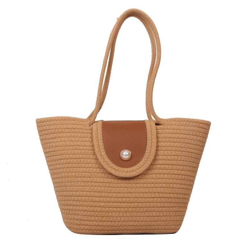 2025 new fashionable large-capacity woven bucket bag simple casual shoulder tote bag niche design bag tide