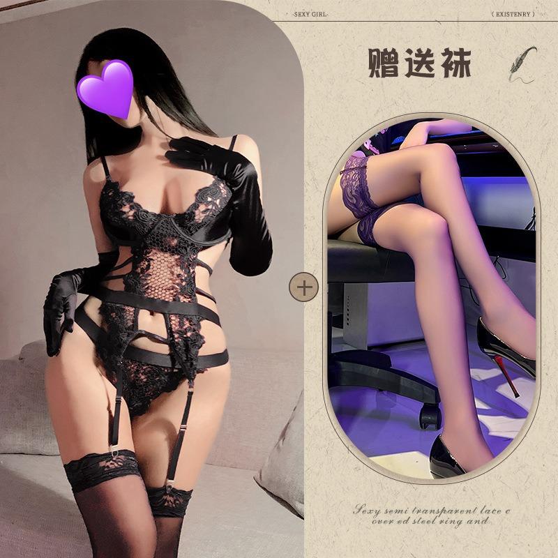 Premium purple suspender sex underwear steel ring gathering free perspective uniform