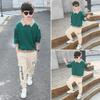 Boys Spring and Autumn Suit Solid Color Printing Splicing Top + Pants Teenage Two-piece Set