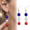 Dangle Drop Earrings 1 Pair Independence Day for Women, Red White Blue Beads European American Style Earrings, 4th of July Patriotic Jewelry Memorial