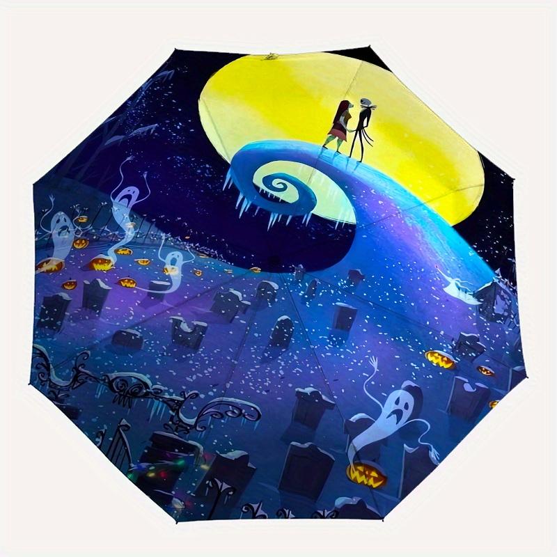 Nightmare Before Christmas Jack Skellington Sally Themed Automatic Opening and Closing Folding Umbrella, Reinforced 8 Ribs, Compact Travel D