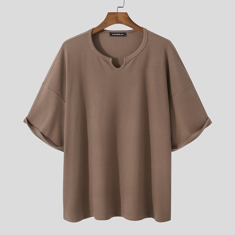 INCERUN Summer Men Short Sleeve Baggy O-neck Knit Loose Tee Tops