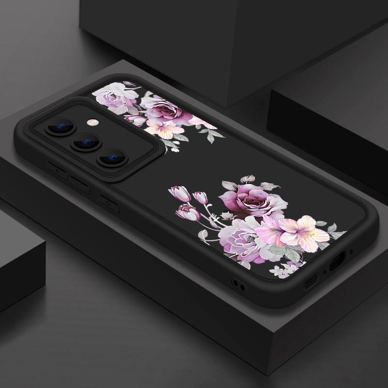 

Мягкий чехол для телефона из ТПУ с фиолетовым цветочным принтом для Samsung S25 Plus S24 FE S23 Ultra S22 A16 A15 A55 A56 A36 A35 A06 A05 A34, матовый противоударный чехол-бампер Samsung A55 чёрный
