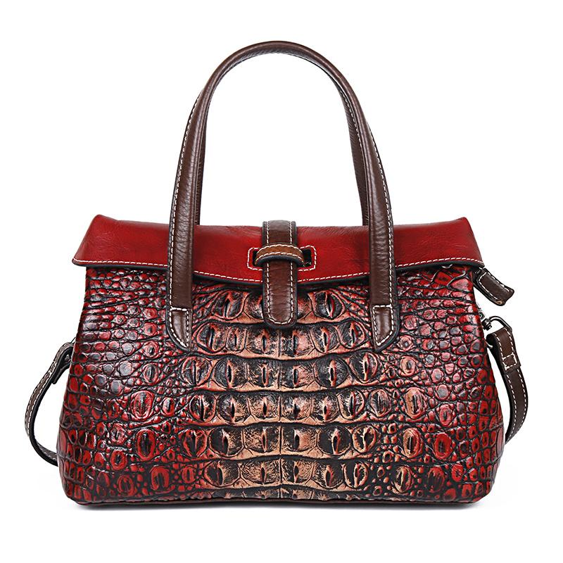 Women's Bag Genuine Leather Top Layer Cowhide Embossed Crocodile Pattern Retro One-shoulder Messenger Women's Bag