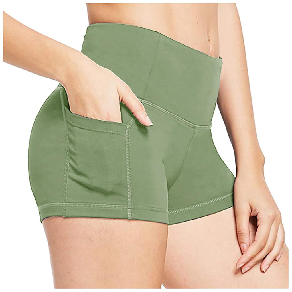 Women High Waist Yoga Pants Side Cell Phone Pockets Sports Shorts Leggings Pants