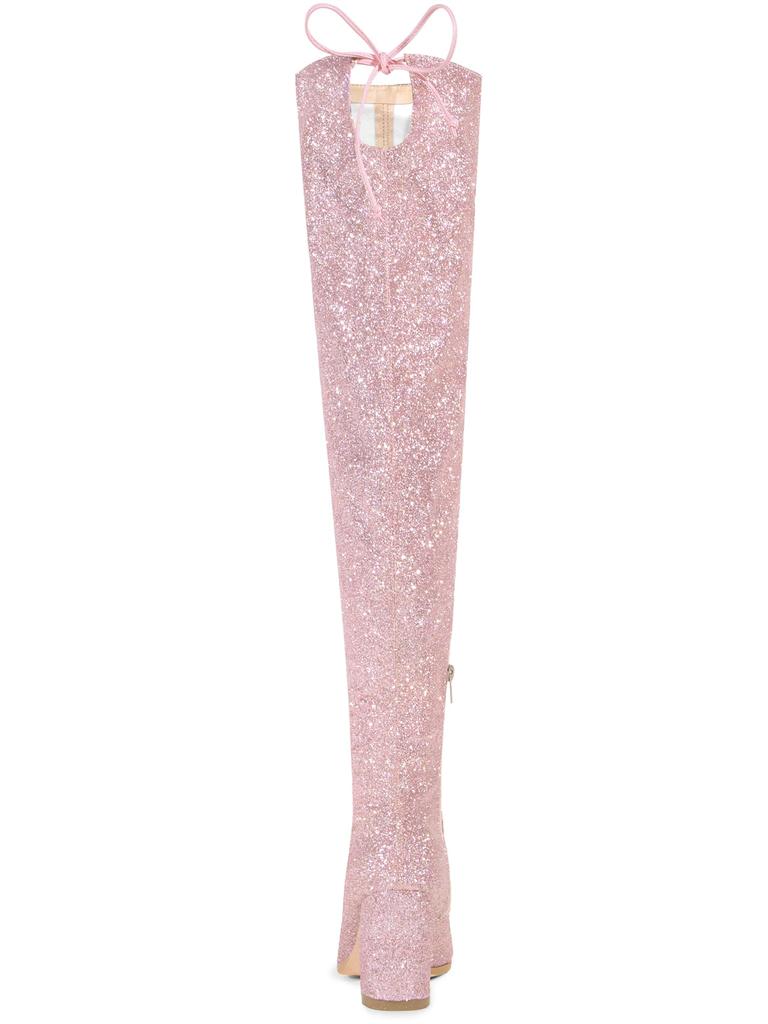 Allegra K Women's Glitter Round Toe Chunky Heel Over-the-Knee Boots, Pink, Size 24.0cm