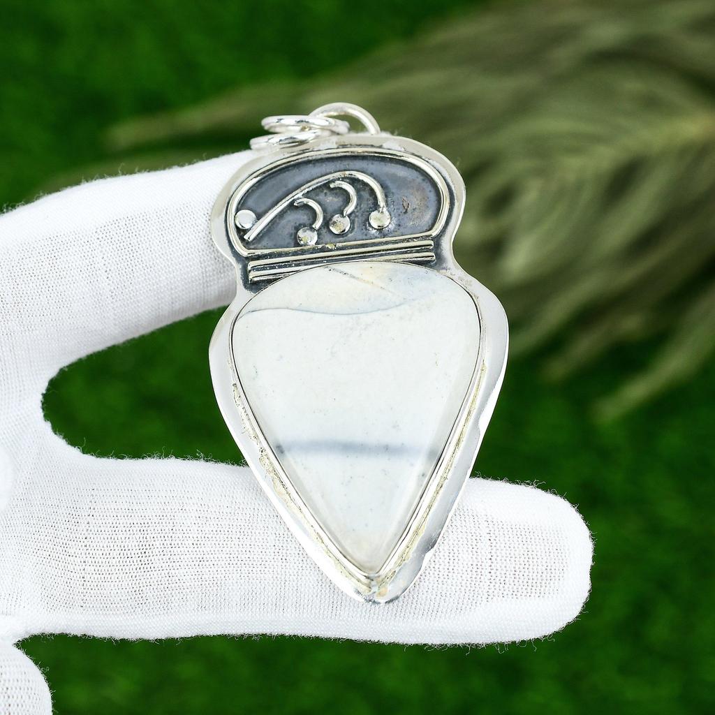 Sisters Day Sale Pear Porcelain Jasper Stone 925 Sterling Silver Pendant Jewelry