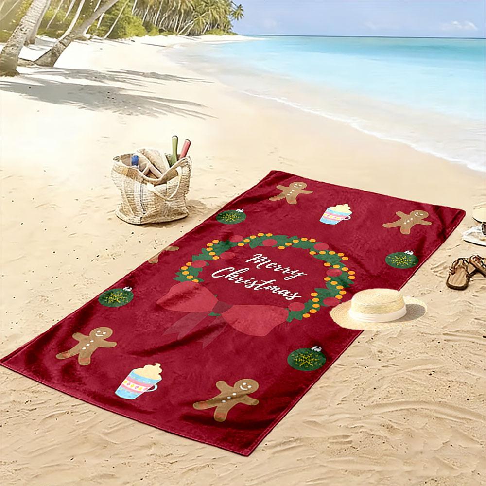 Festive wreath celebration vibes Print beach towel, quick drying, suitable for travel, outdoor sports, jogging, the beach and swimming, gift