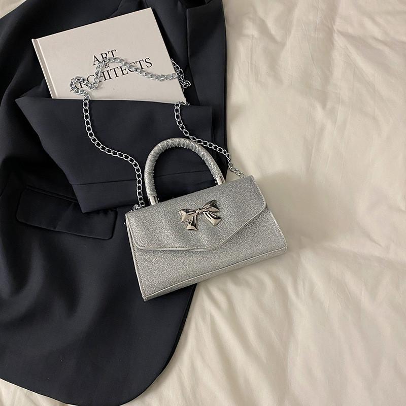 Gentle And Fashionable Bow And Shiny Single Shoulder Chain Bag For Daily Outings
