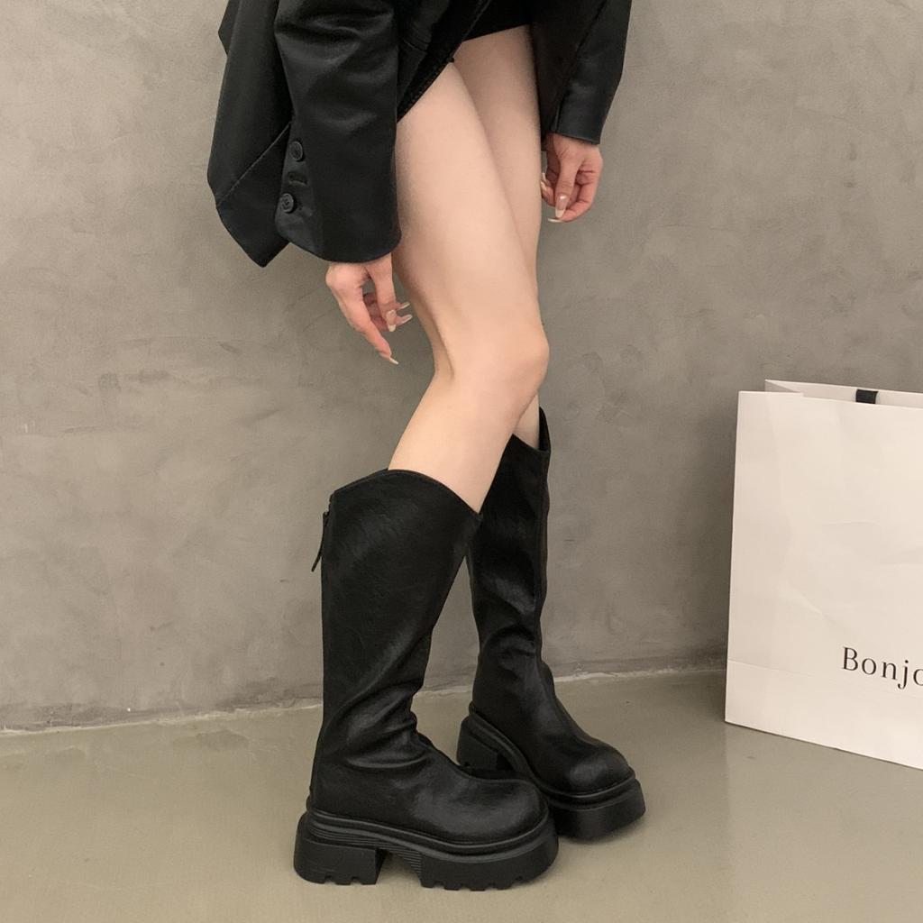 Large size women's shoes size 41-43 but knee V-mouth boots autumn and winter fashion thick-soled thin boots Spice girls black knight boots