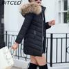 BITCED Winter Coat for Women - Mid-Length Slim-Fit Cotton Jacket with Large Fur Collar and Down-Filled Quilted Design