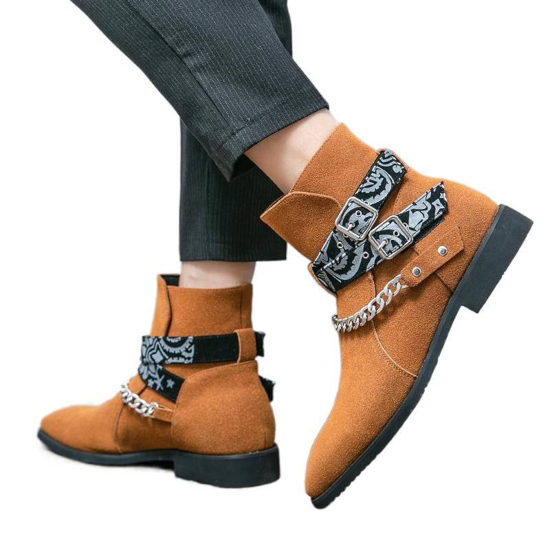 2025 spring and autumn retro men's high-top casual shoes outdoor youth Martin boots trendy fashion chain men's leather boots