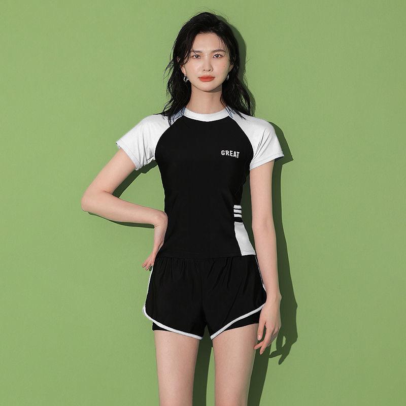 

Women s Swimming Suit Ladies Patchwork Short Sleeve Swimwear Sports Pool Beachwear Two Piece Swimsuit With Shorts XL