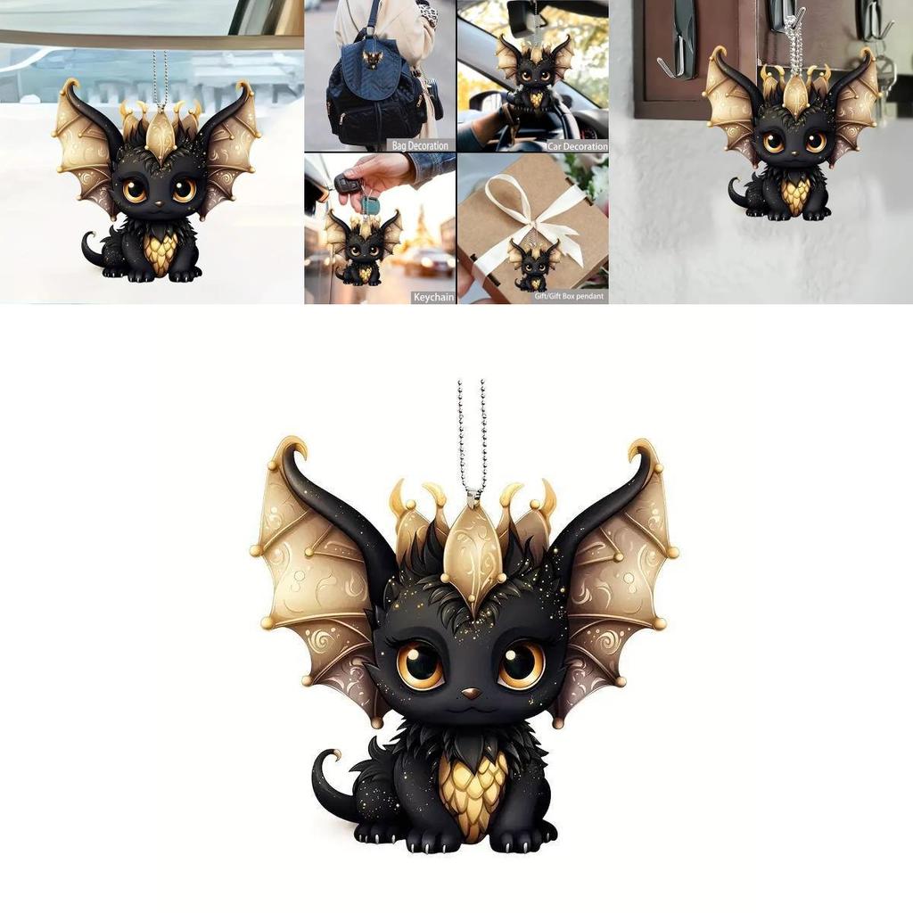Car Decor Acrylic Flat Surface Black Dragon Pendant With Cartoon Style For Vehicle Interior Enhancement
