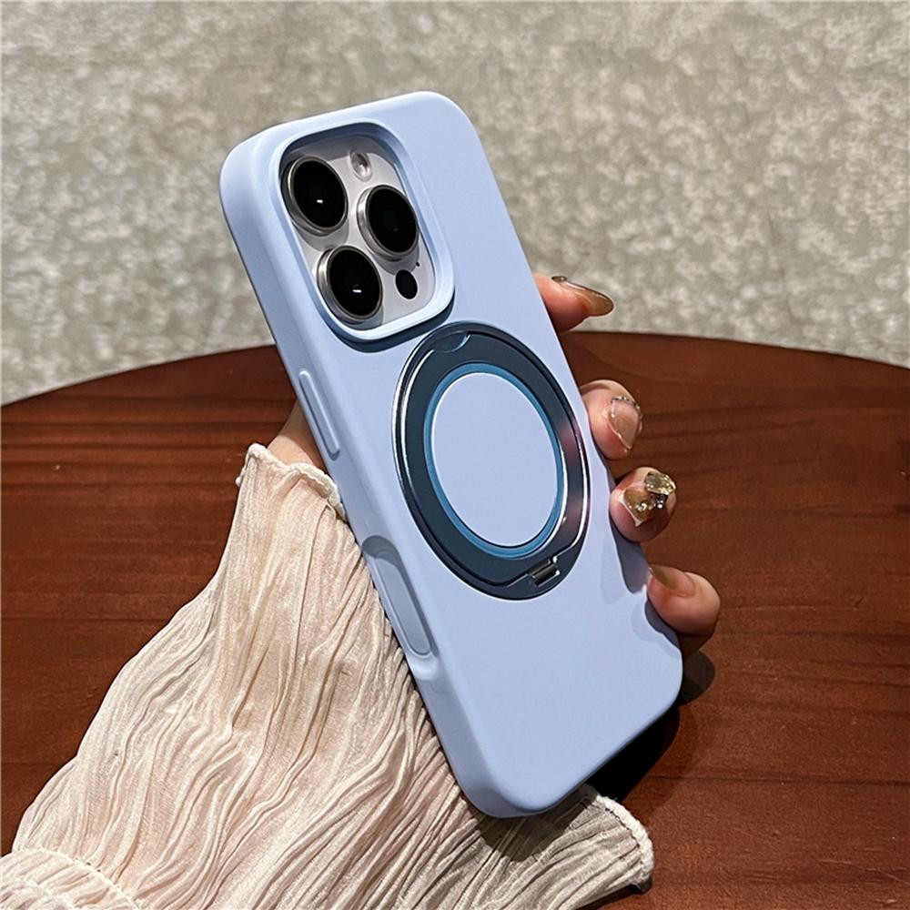 For iPhone 16 Pro Max Case Rotating Kickstand Liquid Silicone Phone Case Compatible with MagSafe