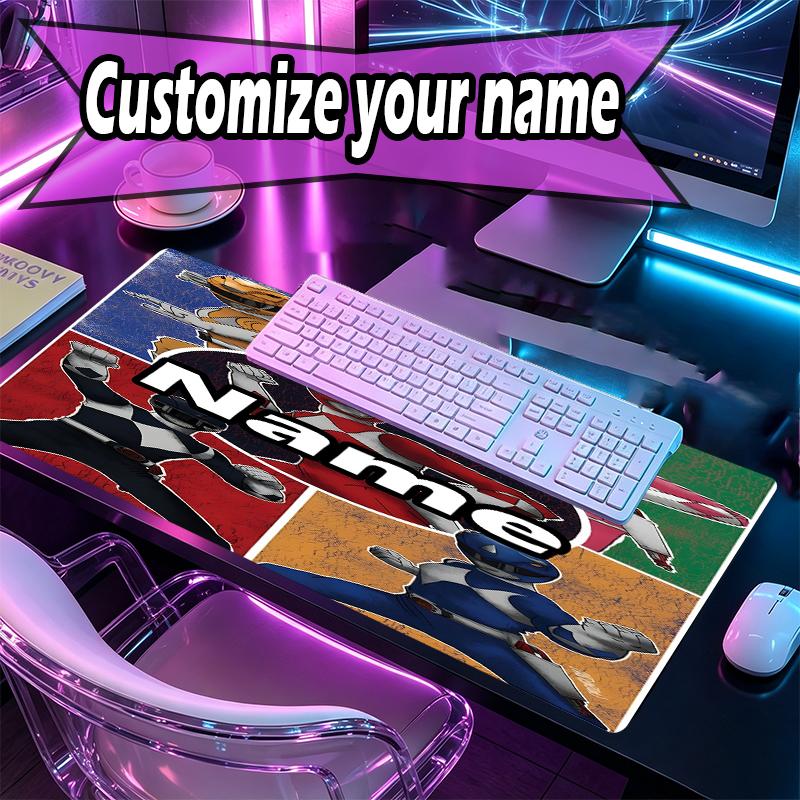 Custom Name Personalized Mighty Morphin Power Rangers Pattern Mousepad, Laptop PC Desk Mat, Decorative Desk Mat for Home Keyboard Pad Gift