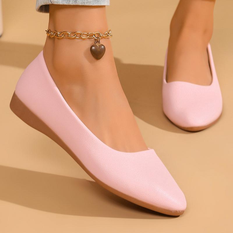Non-slip and Wear-resistant Bottom Women's Single Shoes Soft Sole Soft Surface Mother Shoes Wedge Heel Work Shoes Flat Bottom Round Head Shallow Mout