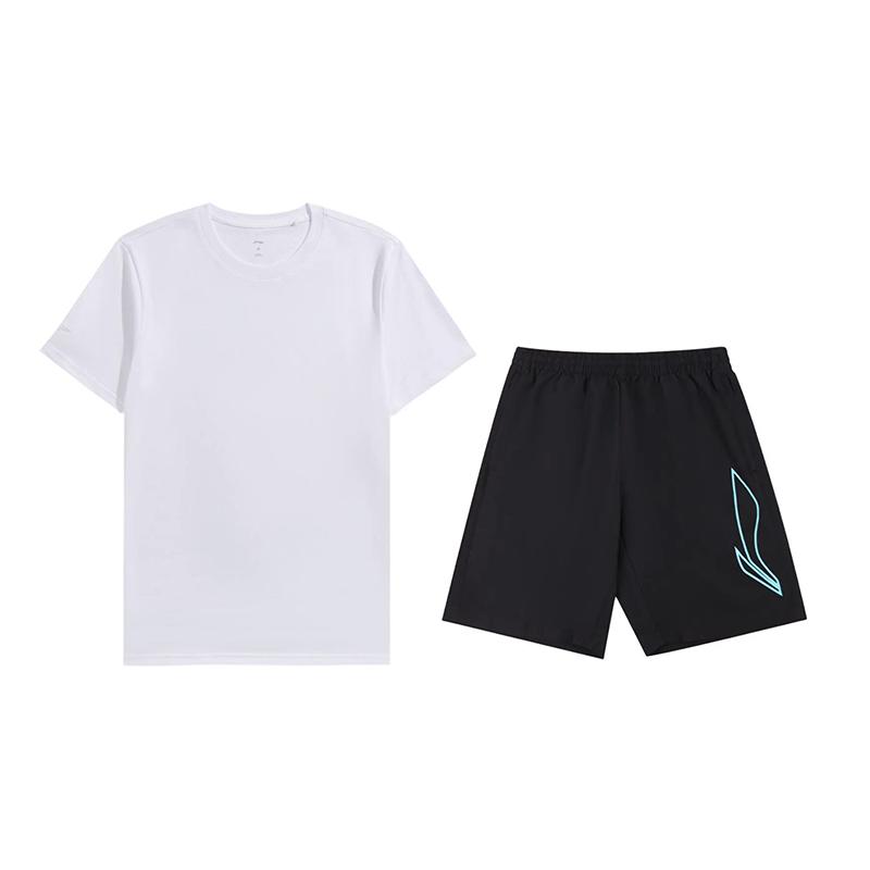 

Li-Ning Solid Color Versatile Loose Fit Round Neck Short Sleeve Casual Sports Suit Unisex suits AHSUA49-1+AKSU925-1 L