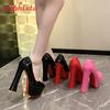 Fashion Aphixta Super High Heels 16.5cm Chunky Heels 5.5cm Platform Pumps Double Color Blocking Women Party Dance Pumps