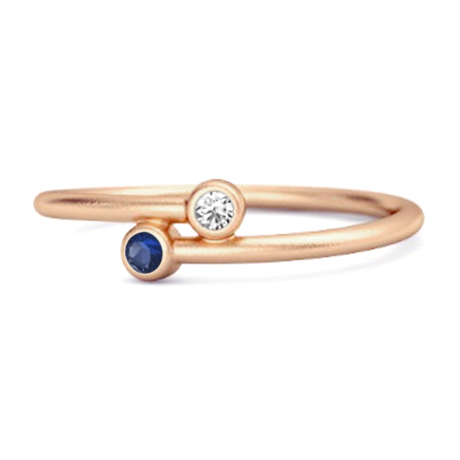 Blue Sapphire Open Bezel Two- 925 Stone Ring - 925  Sterling Silver Rose Gold Vermeil 6