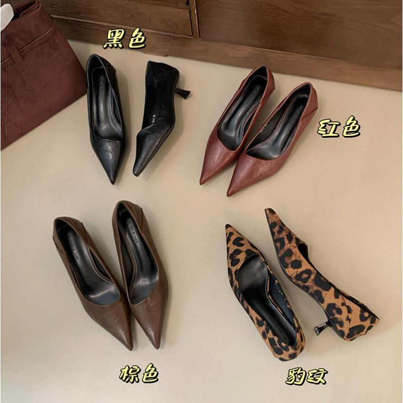 New Pointed Shallow Mouth Slim Heeled Women's Shoes with Leopard Print High Heels Shoes for Women