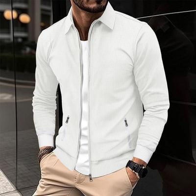 Sako s klopami Stylové pánské sako na zip s vaflovým vzorem s klopami Kapsy na zip na jaro podzim zimu pro muže
