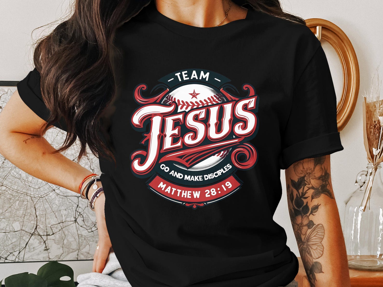 Jesus Baseball T-Shirt, Christian Faith Tee, God and Make Disciples Gift, Matthew 28 19 Shirt, Religious Tee, Team Jesus Apparel S