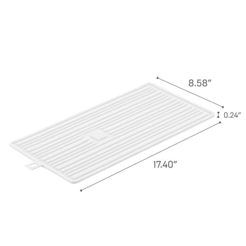 Yamazaki Tower Silicone Drying Mat, White, Dimensions: 47.2cm W X 21.8cm D X 0.6cm H (when In Use), Rolls Up for Storage, Washable, and Perfect for Dr