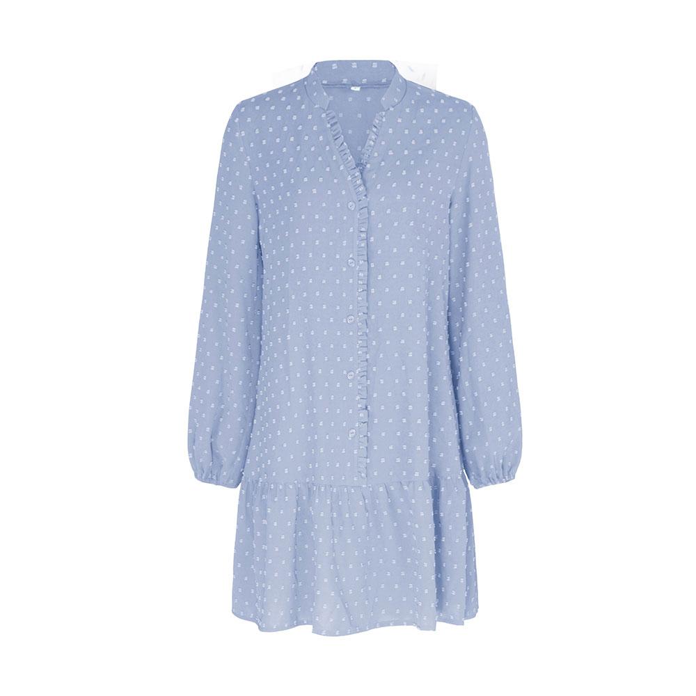 Jaro léto jednobarevné žakárové pro ženy ležérní jednoprsový výstřih do V s plným rukávem dámské šaty ke kolenům