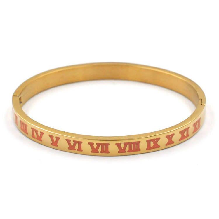 Vintage Roman Letter Bangles & Bracelets for Women Black Gold Numeral Color Charm Cuff Bangles Stainless Steel Jewelry
