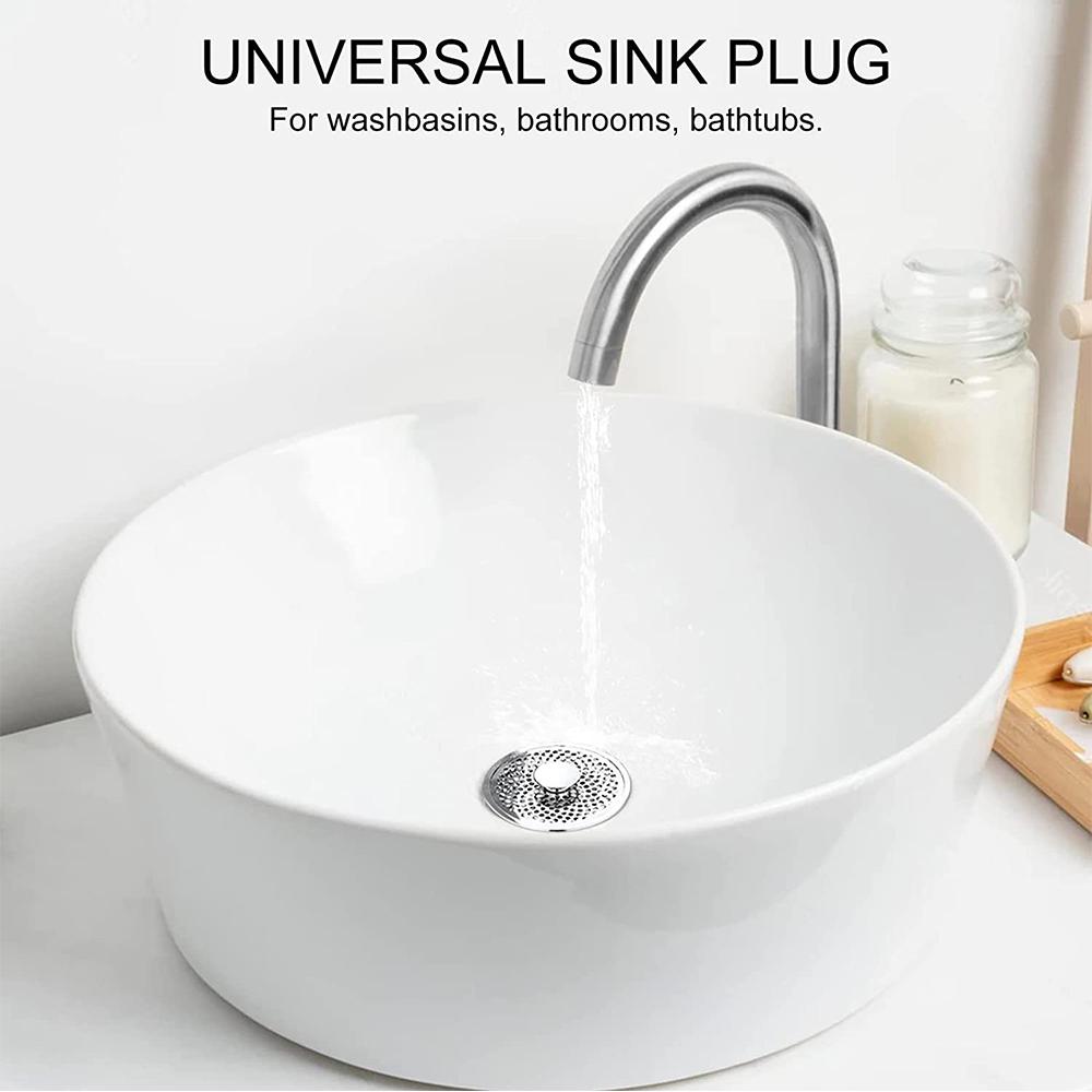 Korek uniwersalny 3w1 srebrny typu pop-up do umywalki łazienkowej, odpowiedni do kalibrów 25-38 mm