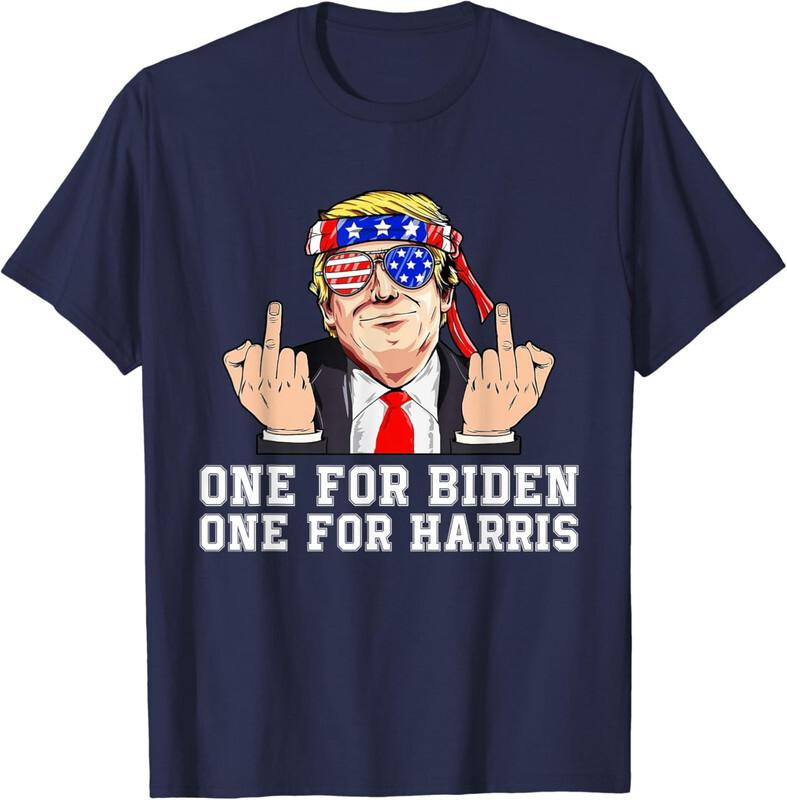 Funny Donald Trump Middle Finger Biden Harris America Unisex T-Shirt XL