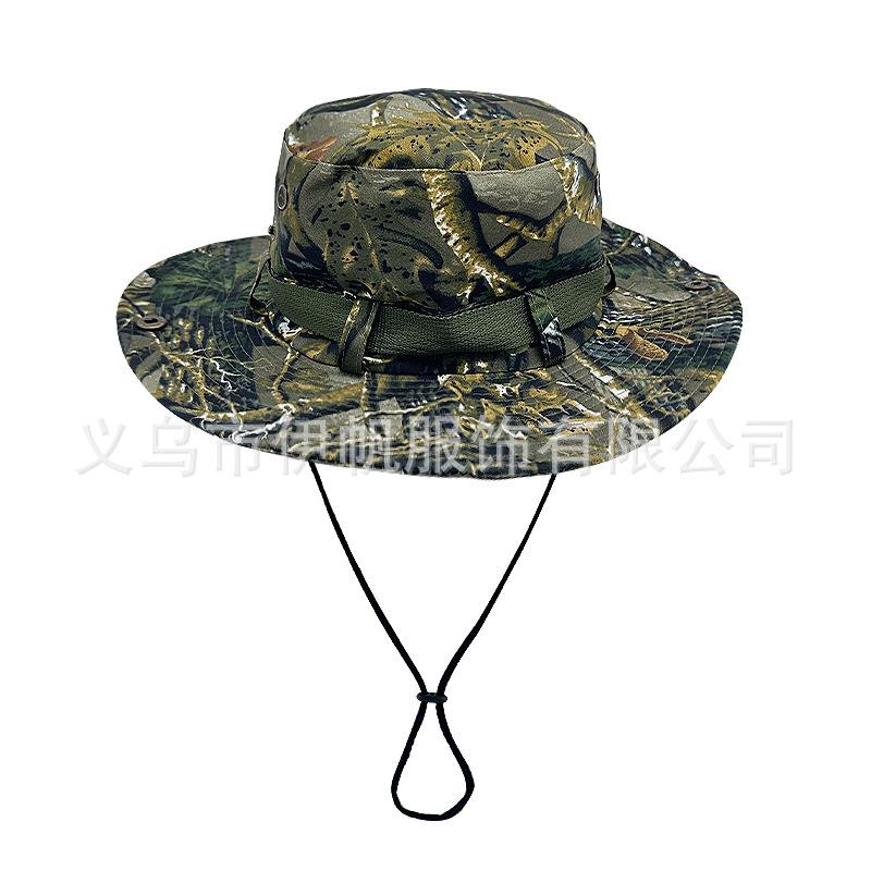 Popular Jungle Camouflage Bucket Hat Men and Women Big Brim Basin Hat Military Hat Round Edge Sun Hat Summer Climbing Hat