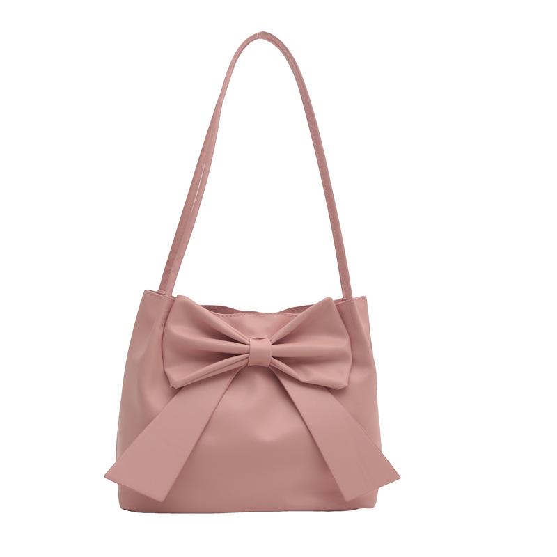 Japanese Solid Color Large Capacity Bow Tote Handbag: New Fashionable Simple Underarm Bag