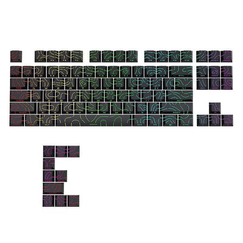 Topographic Keycaps Contour Lines Shine Through 98 Key PBT Cherry Profile Side Print Backlit for MX Gamer Mechanical Keyboard