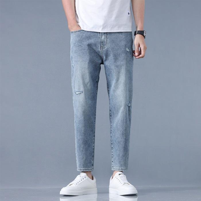 

Новые мужские брюки на весну и лето, зауженного кроя, рваные, тонкие, с маленькими штанинами, корейская версия 36