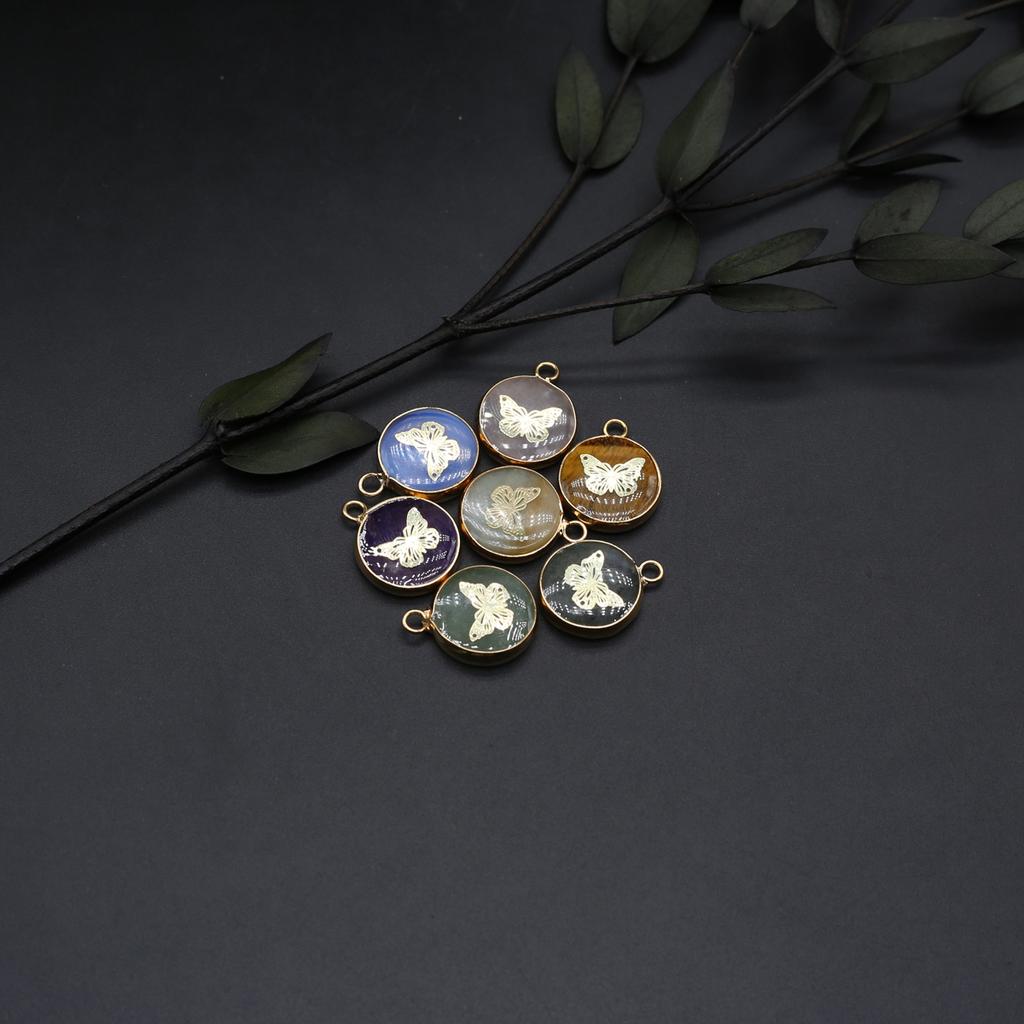 2Pcs Small Pendant Natural Stone Butterfly-Shaped Patter Pendant For Jewelry Making DIY Necklace Earrings Bracelet Accessory