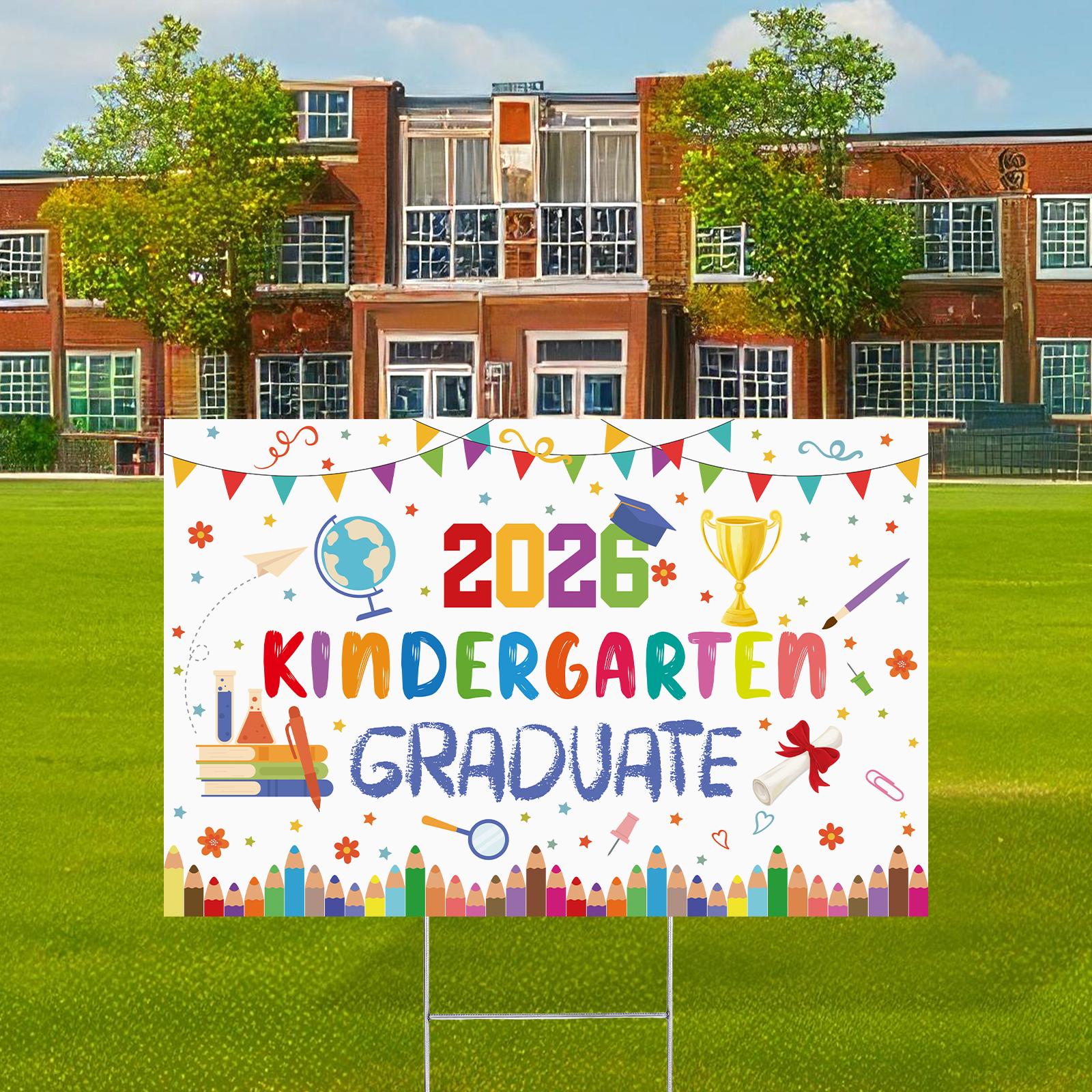 2026 Kindergarten Graduate Yard Sign 16.14 X 12.6 Inch Preschool Graduate Lawn Sign With Stake Kindergarten Graduation Decoratio синий