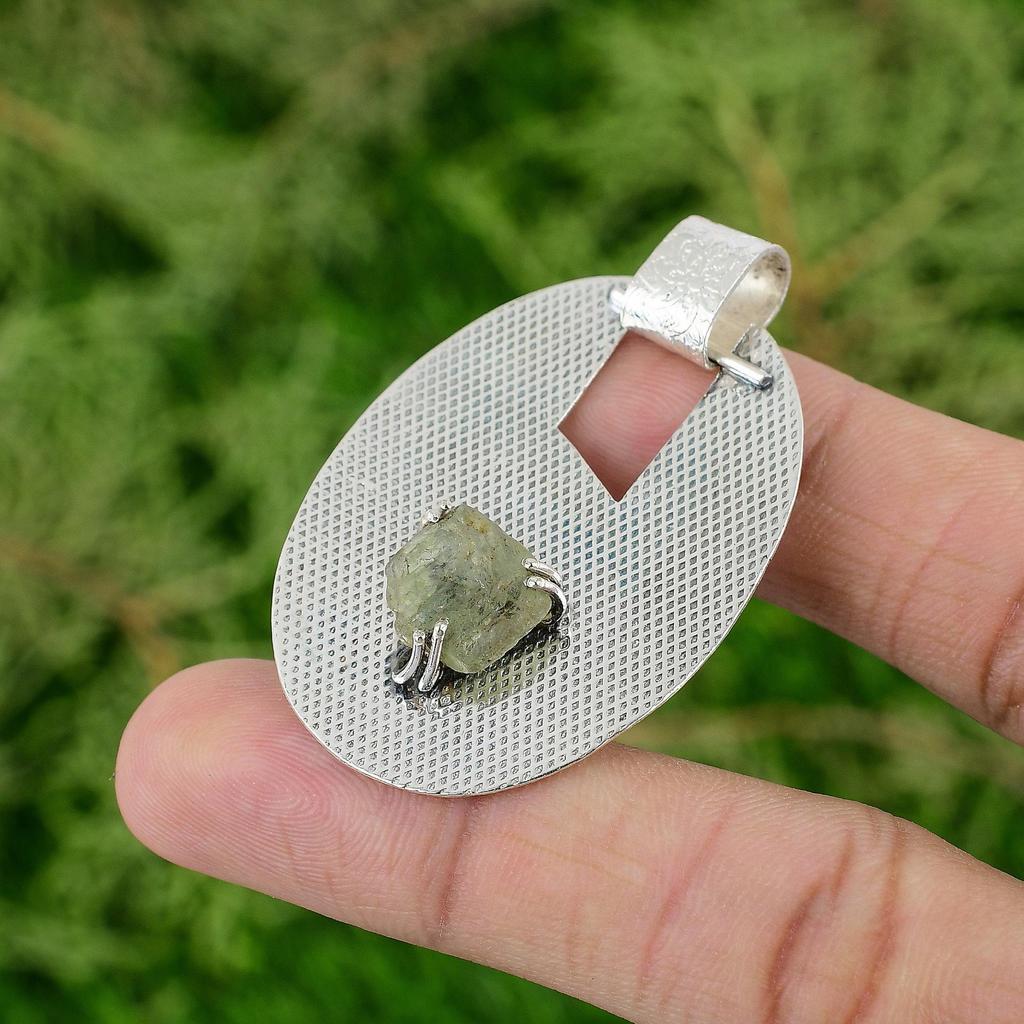 Daughters Day Sale Sterling Silver Green Amethyst Rough Stone Artisan Pendant