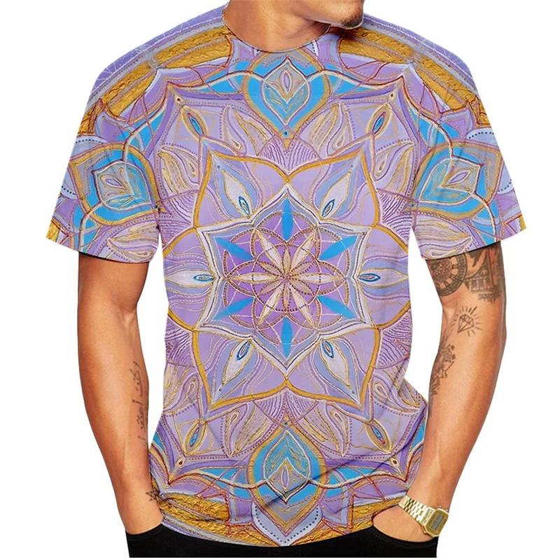 Colorful Kaleidoscope Pattern T-Shirt For Men Bohemia 3D Printed Tees Summer Casual
