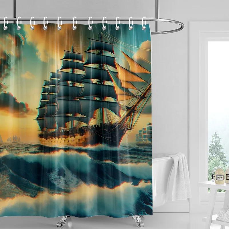İskandinav Minimalist Deniz Yaşamı Temalı Duş Perdesi Su Geçirmez Banyo Küvet Bölme Perdesi Ev Dekorasyonu 180x180cm