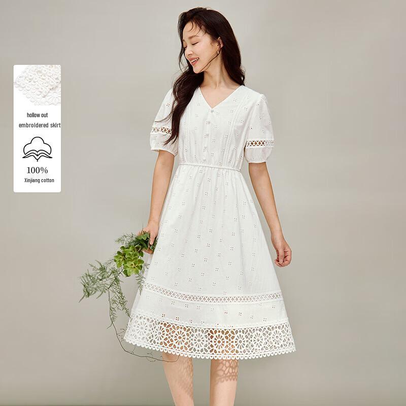

INMAN French Pure Cotton Embroidered Lace White Dress M